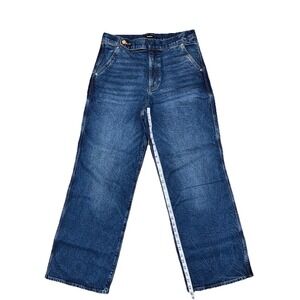 Express Wide Leg High Rise Jeans Women's 10 Dark Wash Offset Button